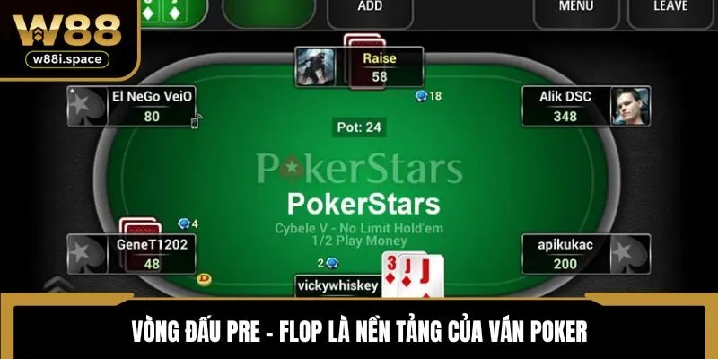Poker Online W88 - Sản Phẩm Game Trực Tuyến Hot Nhất 2025 3 Vòng đấu Pre - Flop là nền tảng của ván Poker